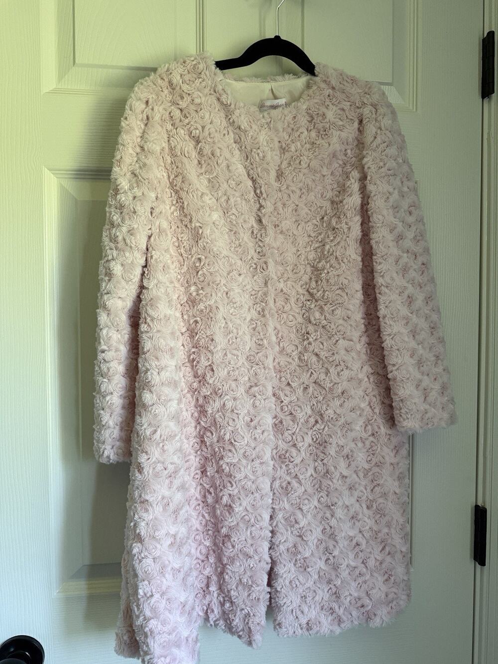 Bonnie Jean Girls Pink Rosette Faux Fur Formal Coat Open Front Size 12